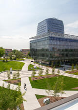 View of Hunter Student COmmons on main campus during summer
