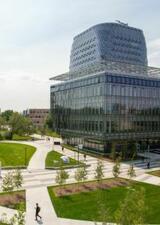 View of the Hunter Student Commons on a sunny summer day
