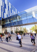 View of the walkway behind the TFDL during summertime