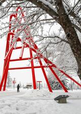 Snowy view of the Oval entrance