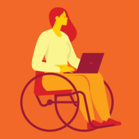 illustration of woman in wheelchair with laptop 