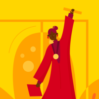 Illustrated graduate holding up a diploma