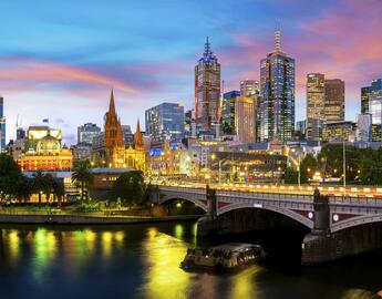 Melbourne downtown at dusk