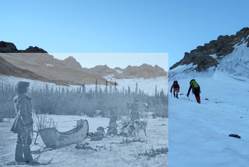 A collage of two mountain pictures taken at different times