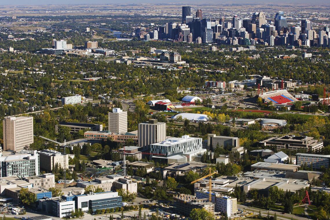 An aerial shot of the UCalgary campus